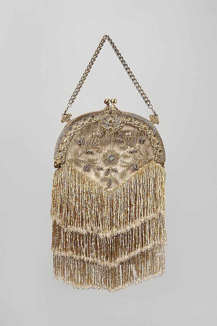 Gold Brass Hand Embroidered Clutch by Be Chic at Pernia's Pop Up Shop