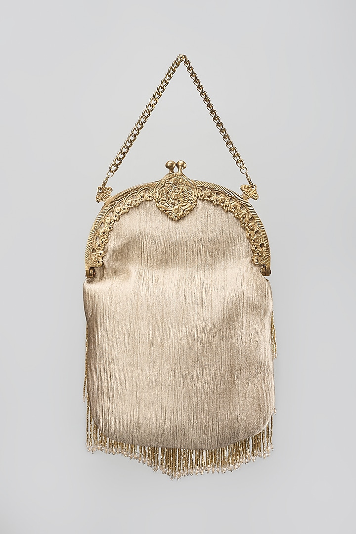 Gold Brass Hand Embroidered Clutch by Be Chic at Pernia's Pop Up Shop