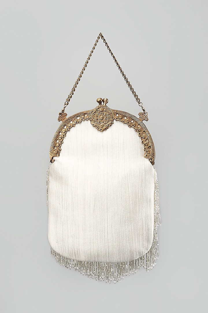 Silver Brass Hand Embroidered Clutch by Be Chic at Pernia's Pop Up Shop