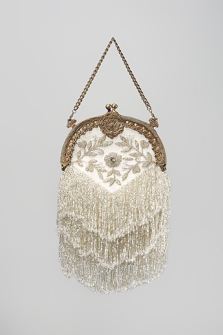 Silver Brass Hand Embroidered Clutch by Be Chic at Pernia's Pop Up Shop