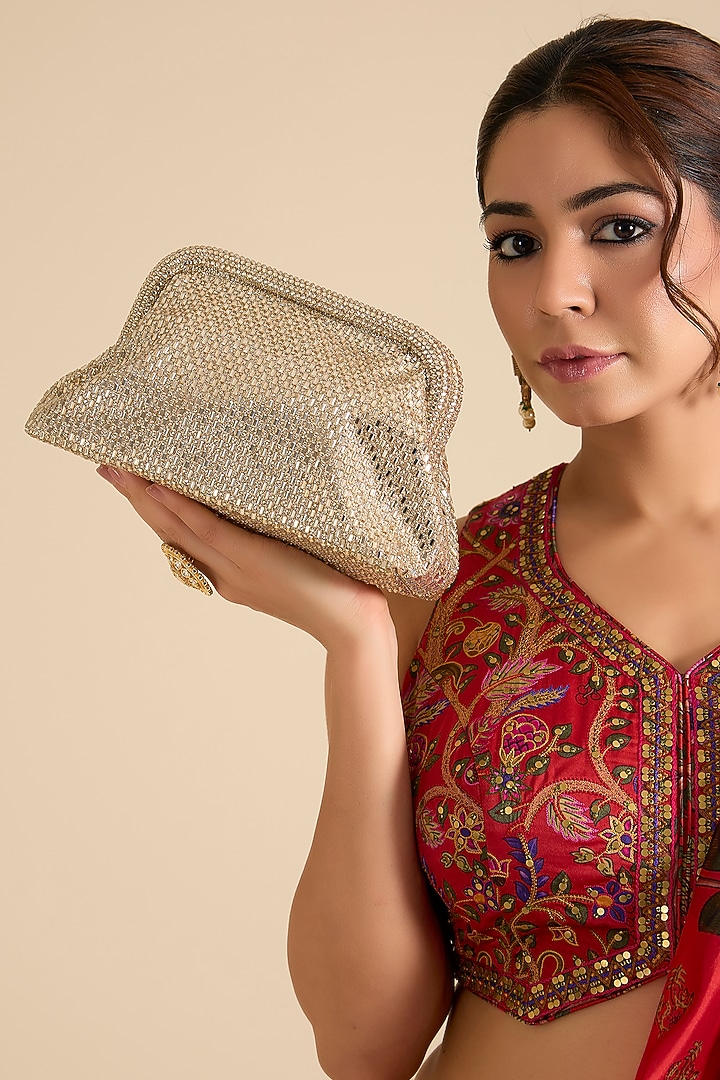 Gold Satin Crystal Work Potli by Be Chic at Pernia's Pop Up Shop