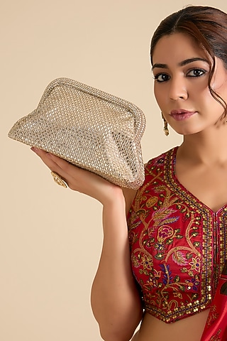 Gold Satin Crystal Work Potli by Be Chic
