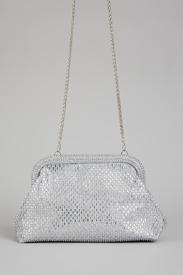Silver Satin Crystal Work Potli by Be Chic at Pernia's Pop Up Shop