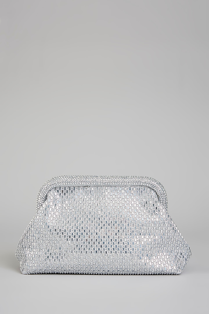 Silver Satin Crystal Work Potli by Be Chic at Pernia's Pop Up Shop