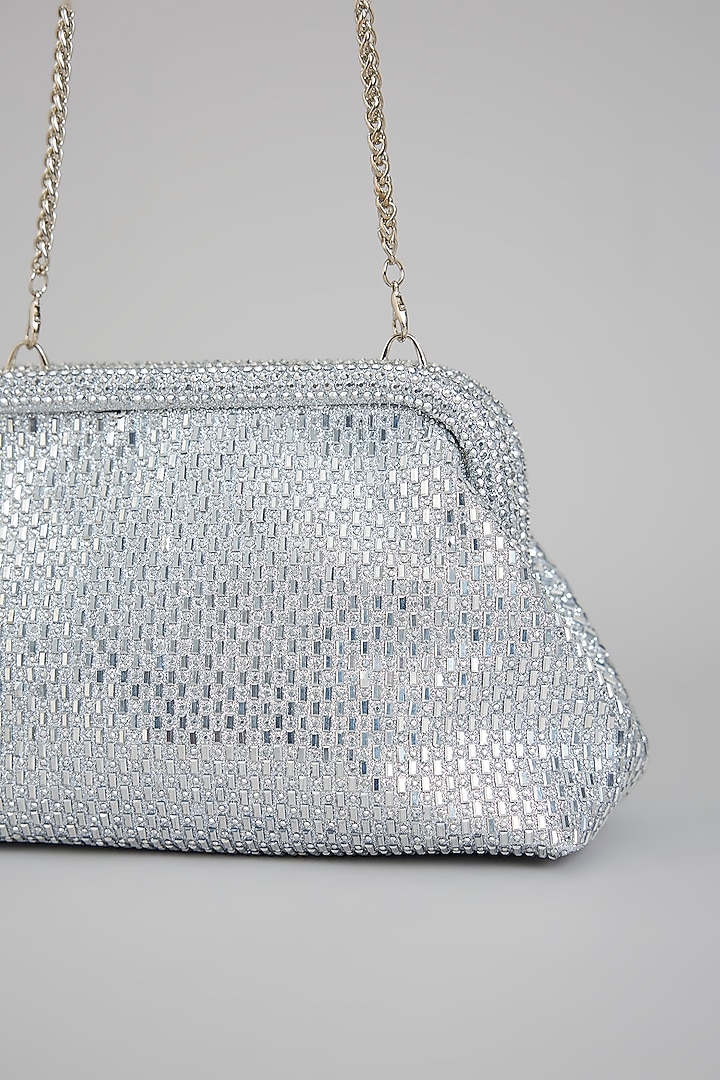 Silver Satin Crystal Work Potli by Be Chic at Pernia's Pop Up Shop