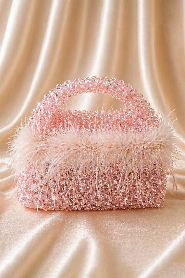 Light Pink Feather & Glass Stone Clutch by Be Chic at Pernia's Pop Up Shop