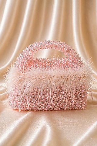 Light Pink Feather & Glass Stone Clutch by Be Chic