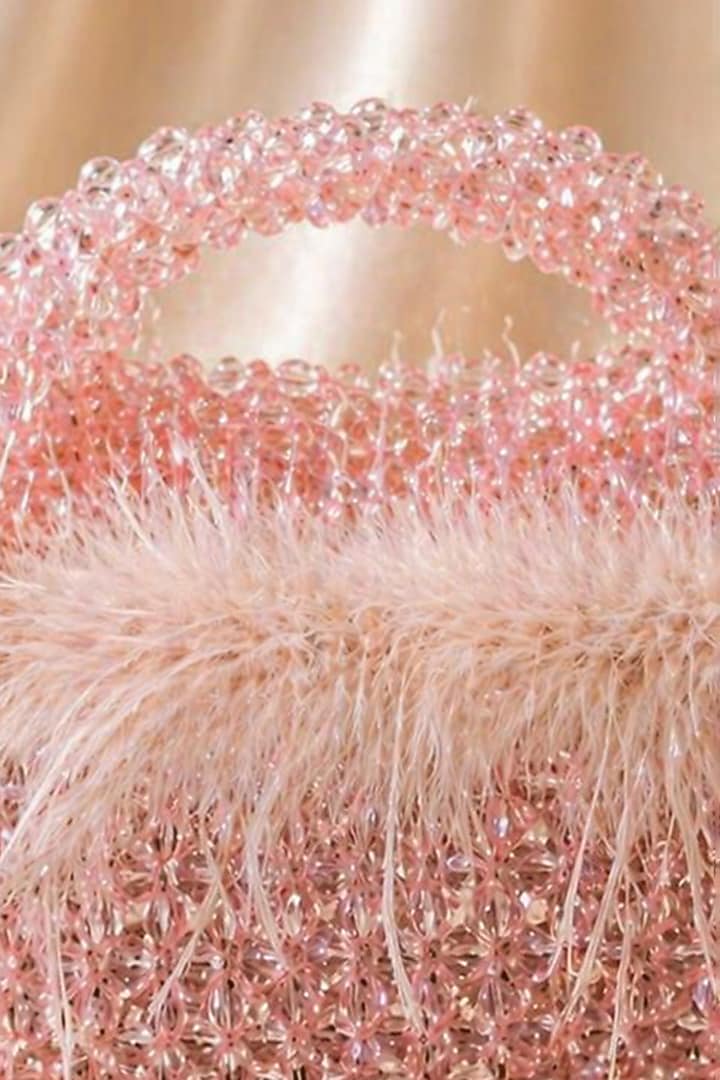 Light Pink Feather & Glass Stone Clutch by Be Chic at Pernia's Pop Up Shop