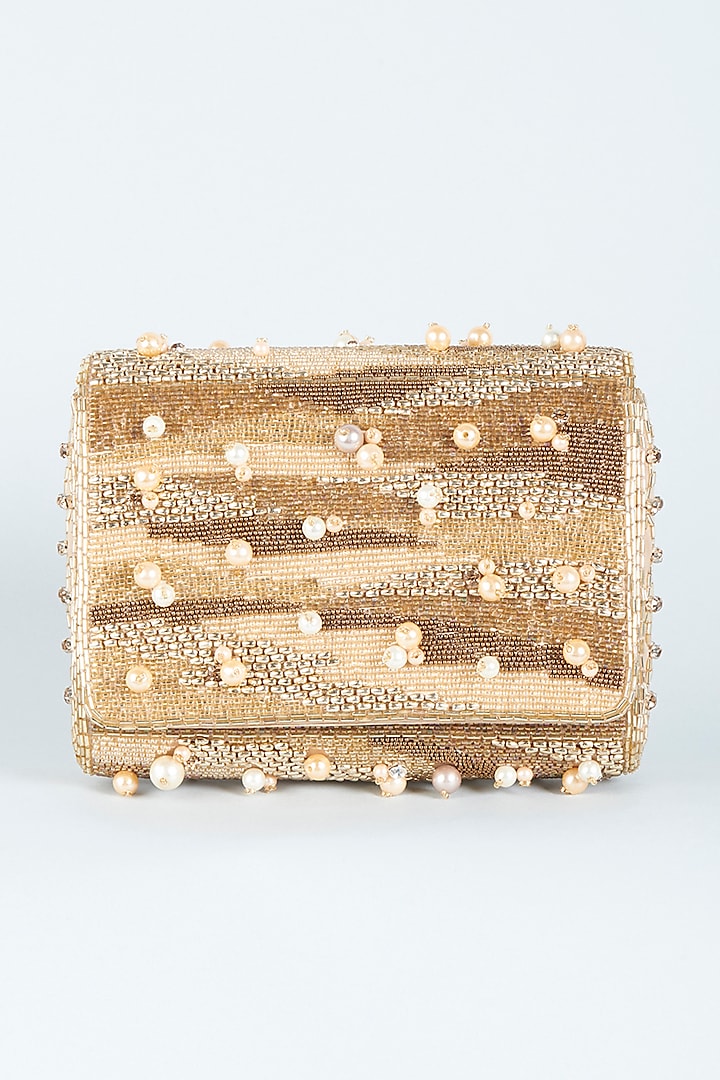 Gold Hand Embroidered Clutch by Be Chic