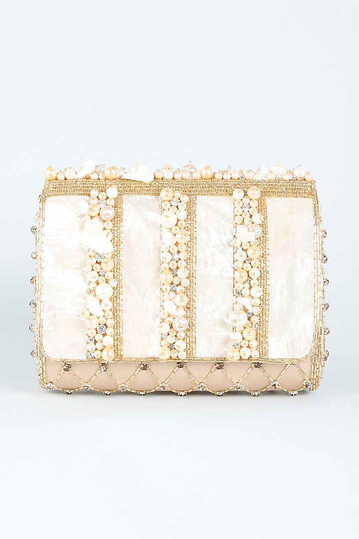 Gold Clutch With Hand Embroidery by Be Chic