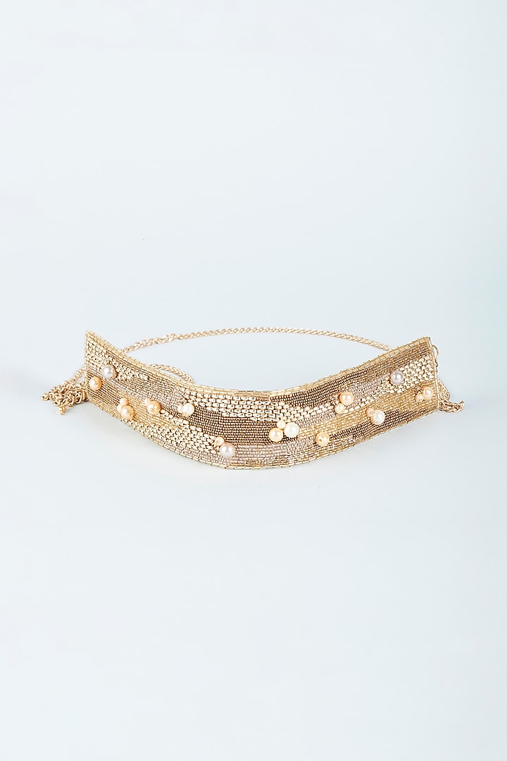Gold Brass Belt With Floral Work by Be Chic