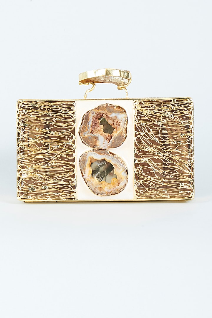 Gold Handcrafted Clutch In Brass by Be Chic