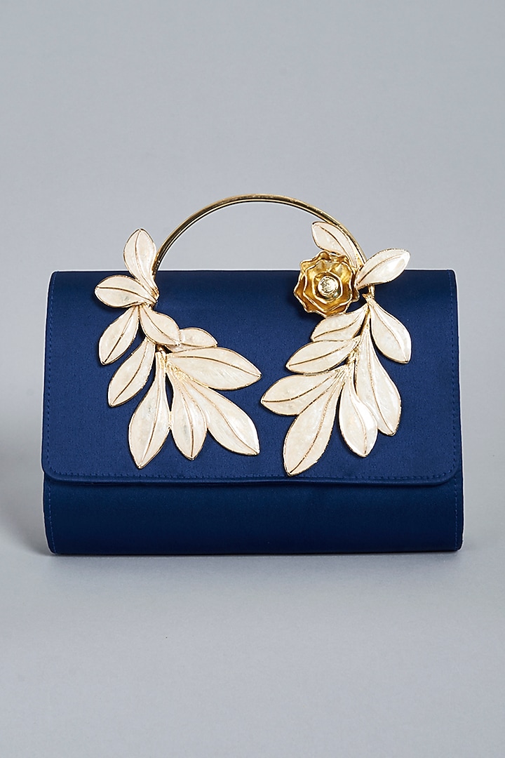 Blue Satin Clutch With Handle by Be Chic