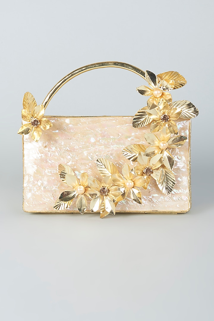Golden Mother Of Pearl Clutch by Be Chic