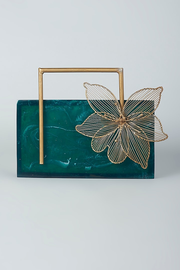 Green Hand Poured Resin Clutch by Be Chic