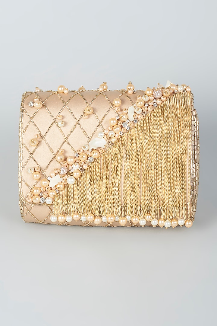 Gold Hand Embroidered Clutch by Be Chic at Pernia's Pop Up Shop