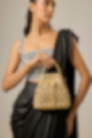 Gold Soft Velvet Crystal Work Potli by Be Chic at Pernia's Pop Up Shop