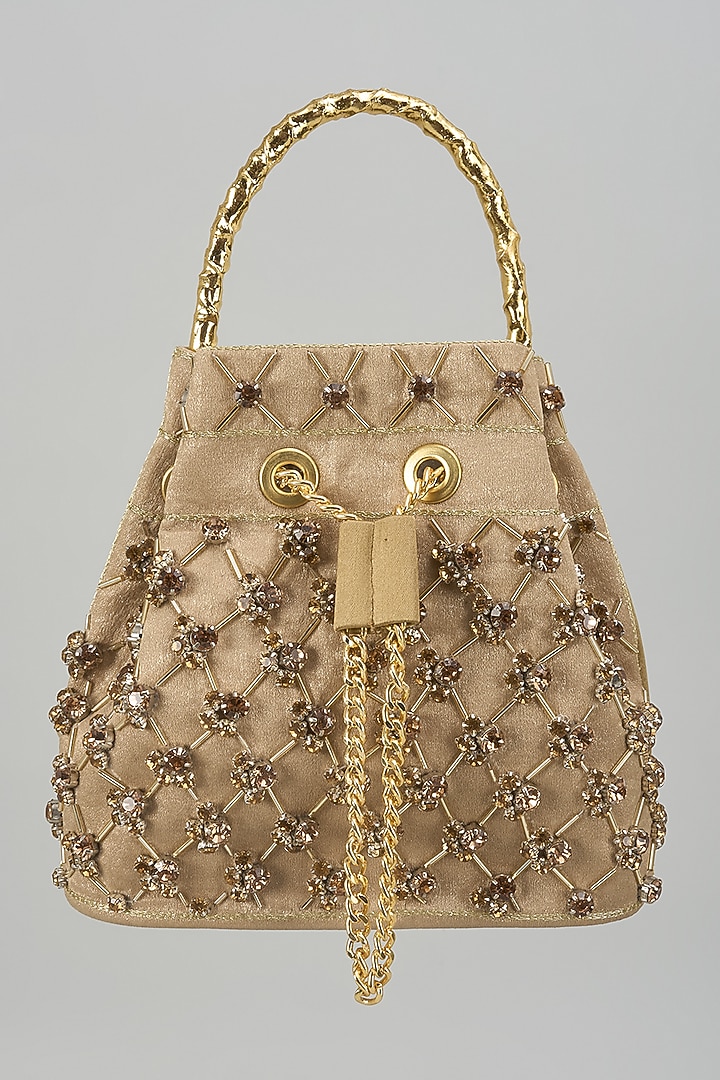 Gold Soft Velvet Crystal Work Potli by Be Chic at Pernia's Pop Up Shop