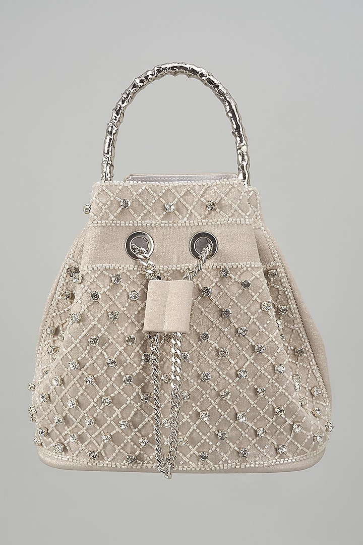 Silver Soft Velvet Crystal Work Potli by Be Chic at Pernia's Pop Up Shop