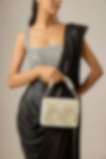 White Satin Pearl Work Clutch by Be Chic at Pernia's Pop Up Shop
