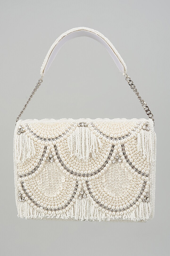 White Satin Pearl Work Clutch by Be Chic at Pernia's Pop Up Shop