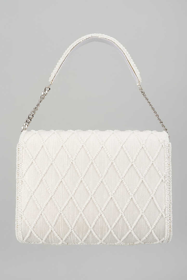 White Satin Pearl Work Clutch by Be Chic at Pernia's Pop Up Shop