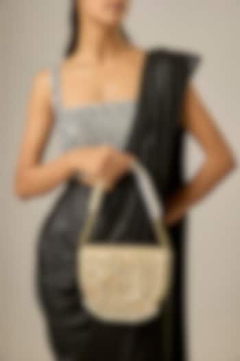 Gold Soft Velvet Floral Work Semi-Circular Clutch by Be Chic at Pernia's Pop Up Shop