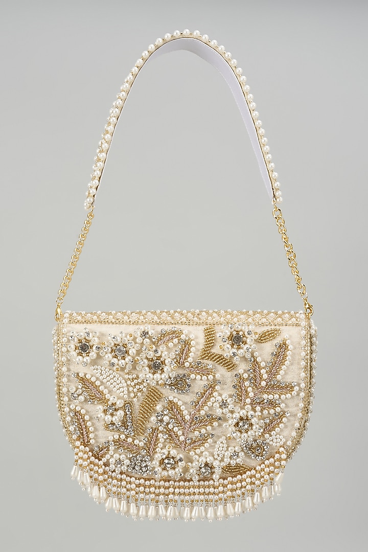 Gold Soft Velvet Floral Work Semi-Circular Clutch by Be Chic at Pernia's Pop Up Shop