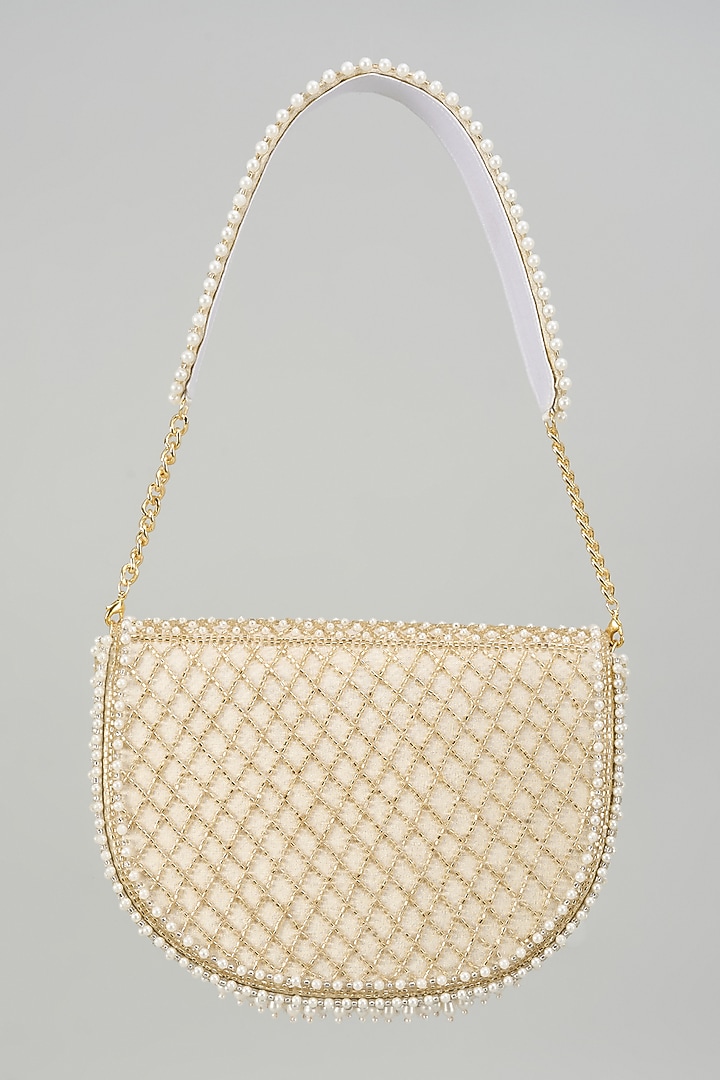Gold Soft Velvet Floral Work Semi-Circular Clutch by Be Chic at Pernia's Pop Up Shop