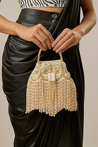 Gold Soft Velvet Bucket Potli by Be Chic