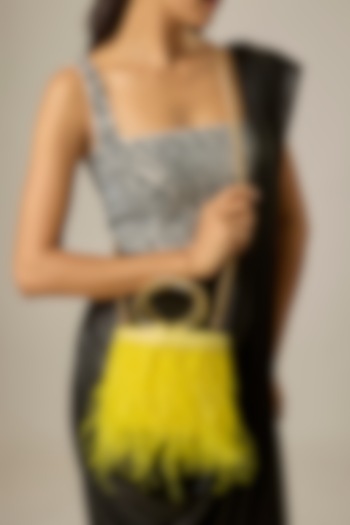 Yellow Satin Feather Bucket Bag by Be Chic at Pernia's Pop Up Shop