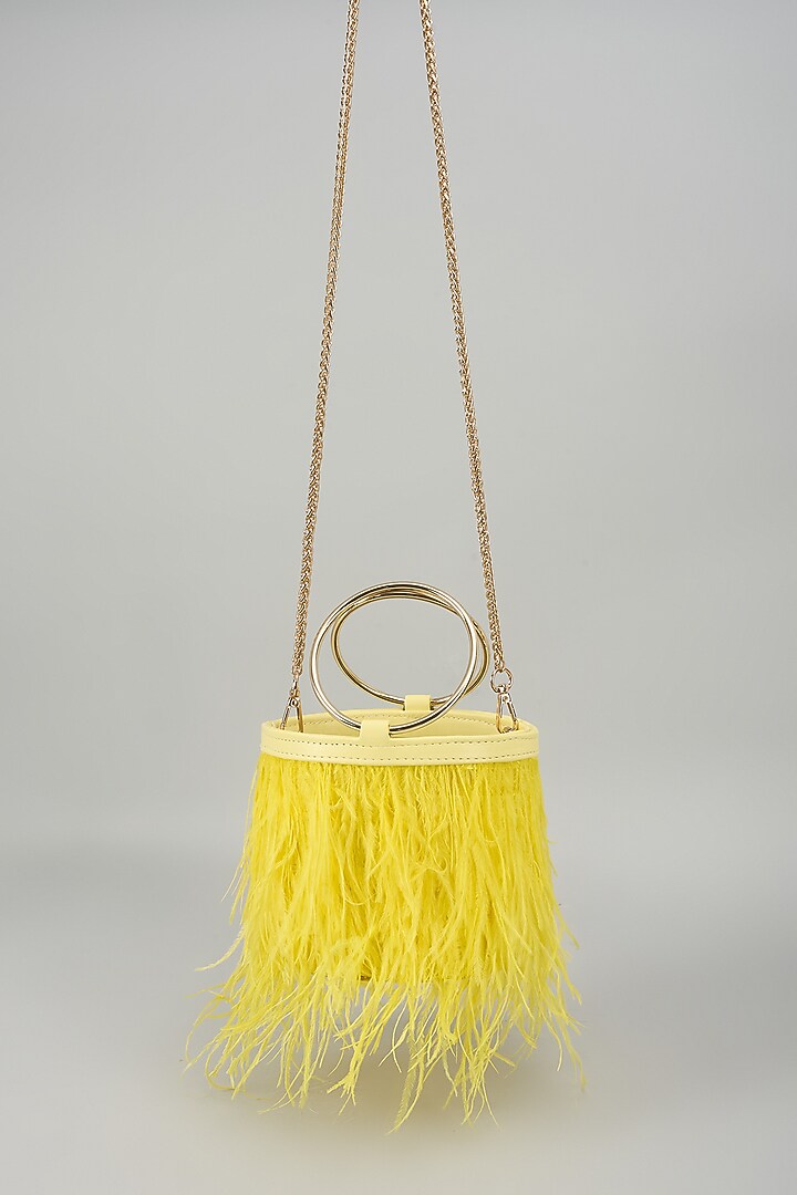 Yellow Satin Feather Bucket Bag by Be Chic at Pernia's Pop Up Shop