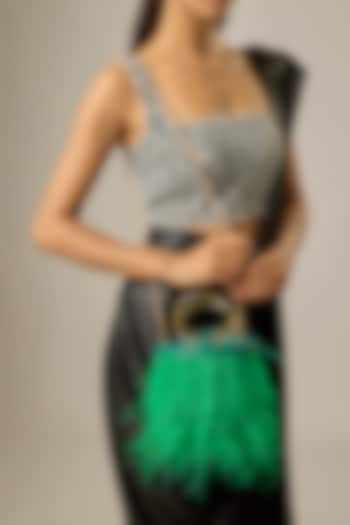 Green Satin Feather Bucket Bag by Be Chic at Pernia's Pop Up Shop