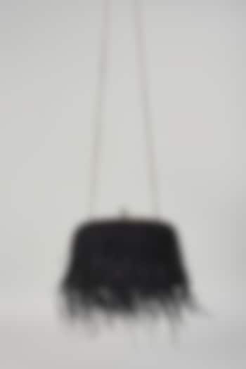 Black Satin Feather clutch Bag by Be Chic at Pernia's Pop Up Shop