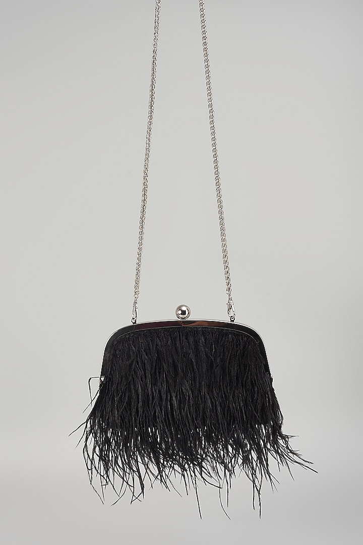 Black Satin Feather clutch Bag by Be Chic at Pernia's Pop Up Shop