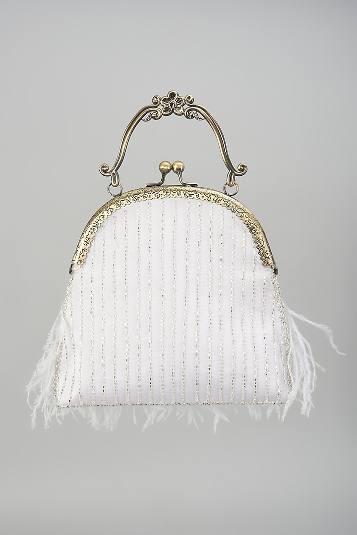 White Soft Velvet Feather Embellished Clutch by Be Chic at Pernia's Pop Up Shop