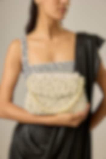 Ivory Soft Velvet Pearl Embellished Clutch by Be Chic at Pernia's Pop Up Shop