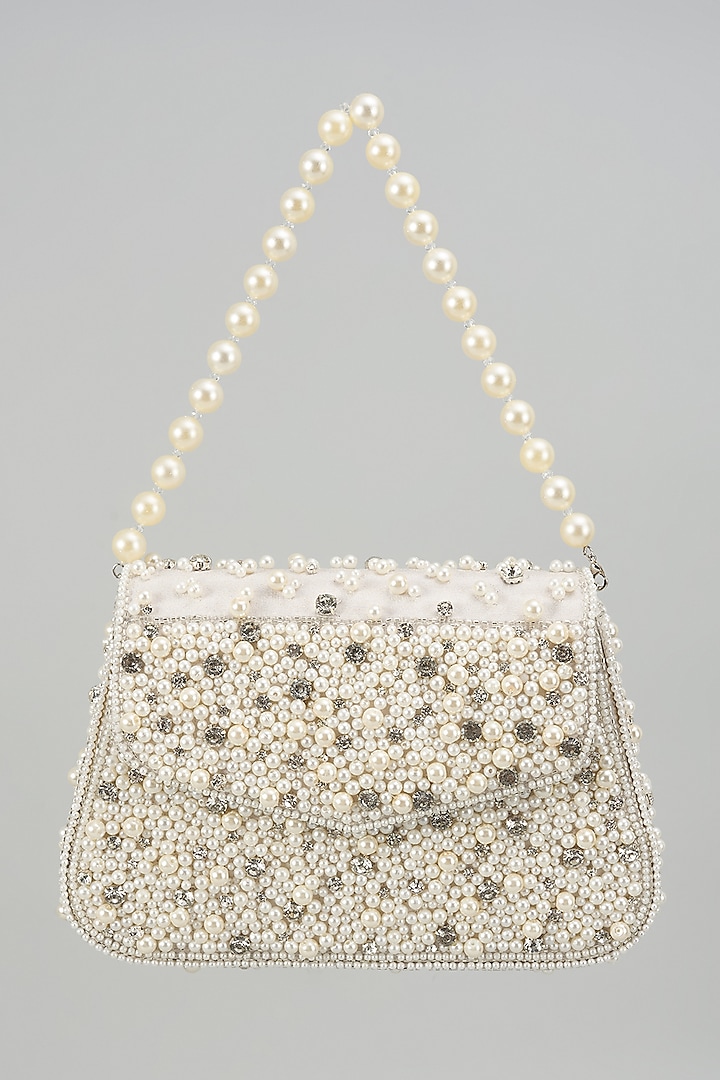Ivory Soft Velvet Pearl Embellished Clutch by Be Chic at Pernia's Pop Up Shop