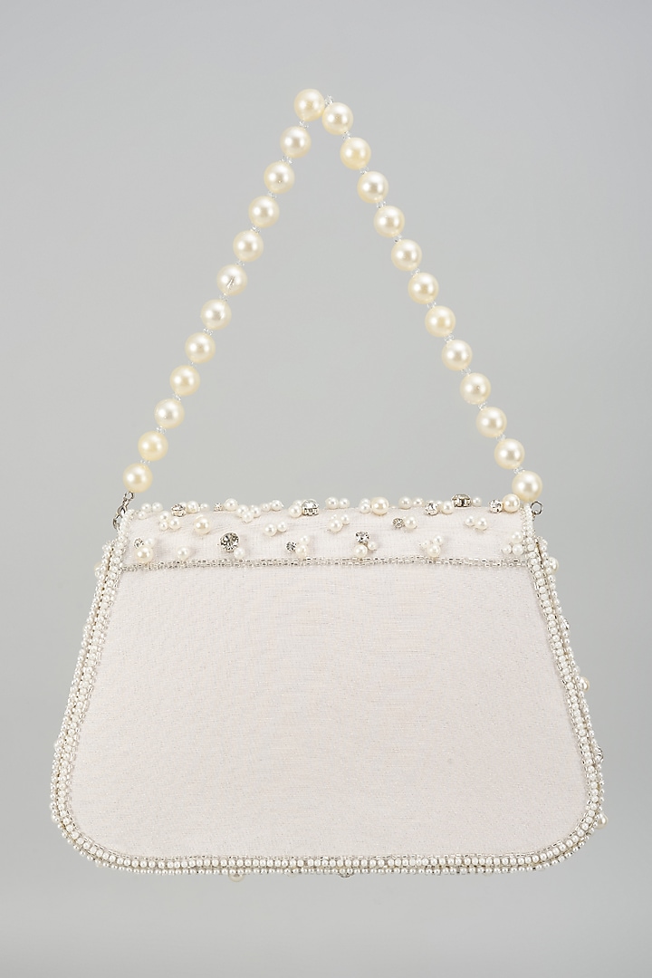 Ivory Soft Velvet Pearl Embellished Clutch by Be Chic at Pernia's Pop Up Shop