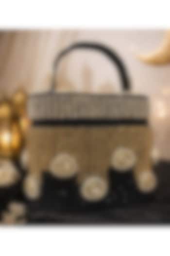 Black Satin Polki Embellished Clutch by Be Chic at Pernia's Pop Up Shop