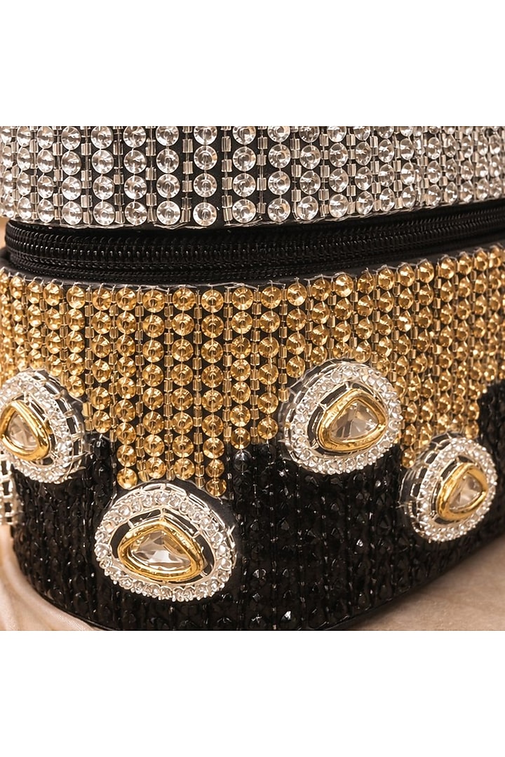 Black Satin Polki Embellished Clutch by Be Chic at Pernia's Pop Up Shop