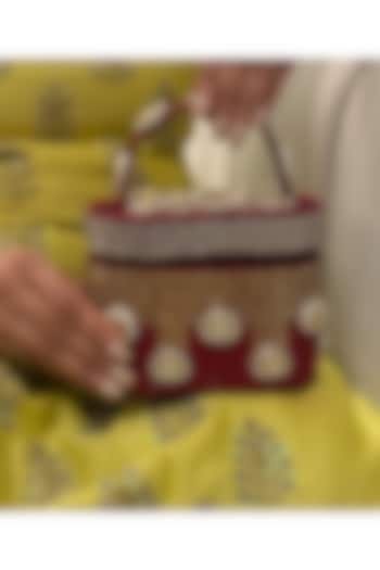 Red Satin Polki Embellished Handcrafted Clutch by Be Chic at Pernia's Pop Up Shop