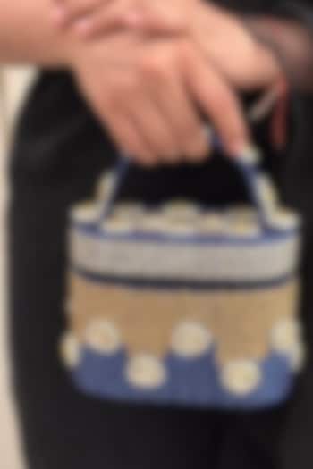 Blue Satin Polki Embellished Handcrafted Clutch by Be Chic at Pernia's Pop Up Shop