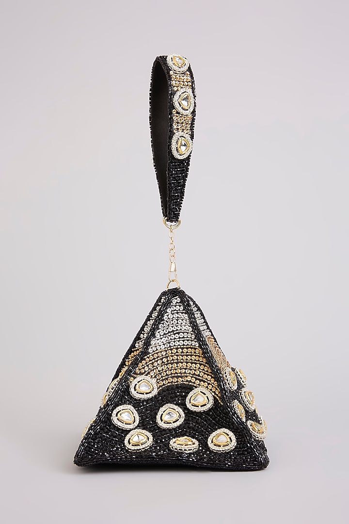 Black Brocade Polki & Sequins Embellished Potli by Be Chic at Pernia's Pop Up Shop
