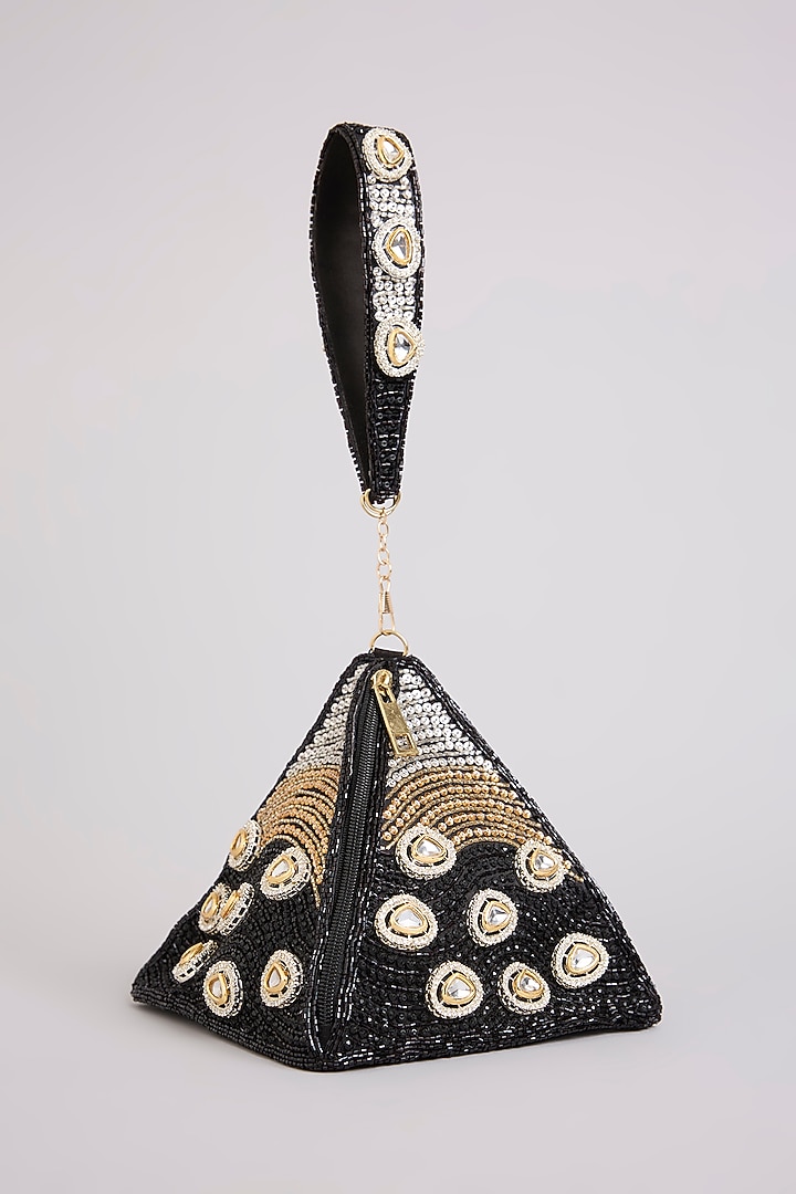 Black Brocade Polki & Sequins Embellished Potli by Be Chic at Pernia's Pop Up Shop