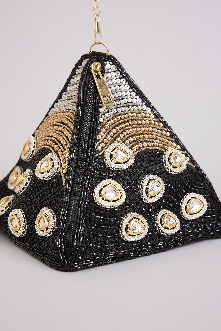 Black Brocade Polki & Sequins Embellished Potli by Be Chic at Pernia's Pop Up Shop
