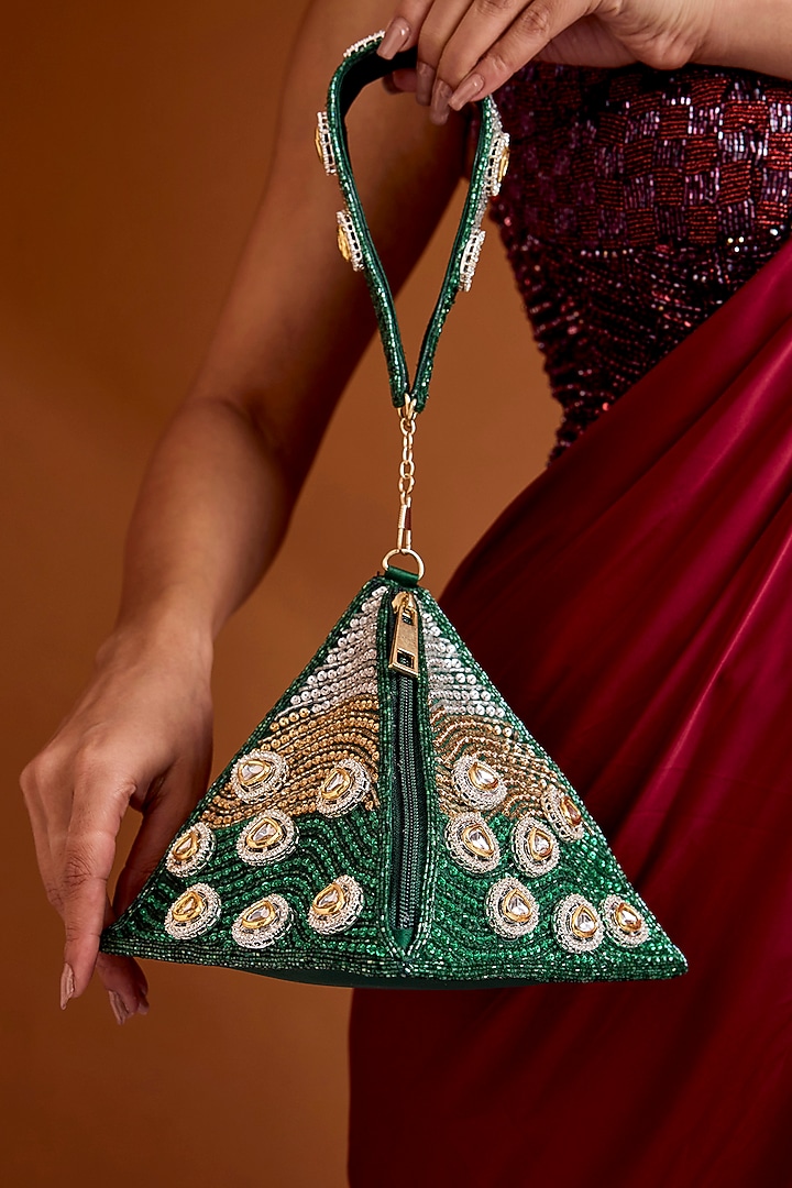 Green Brocade Embellished Potli Bag by Be Chic at Pernia's Pop Up Shop