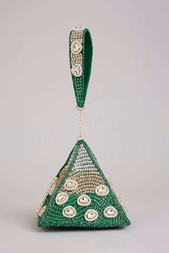 Green Brocade Embellished Potli Bag by Be Chic at Pernia's Pop Up Shop