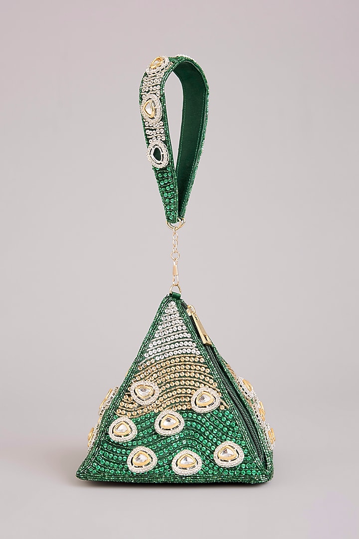 Green Brocade Embellished Potli Bag by Be Chic at Pernia's Pop Up Shop