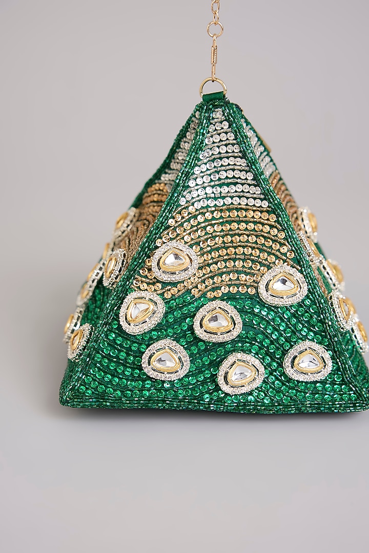 Green Brocade Embellished Potli Bag by Be Chic at Pernia's Pop Up Shop